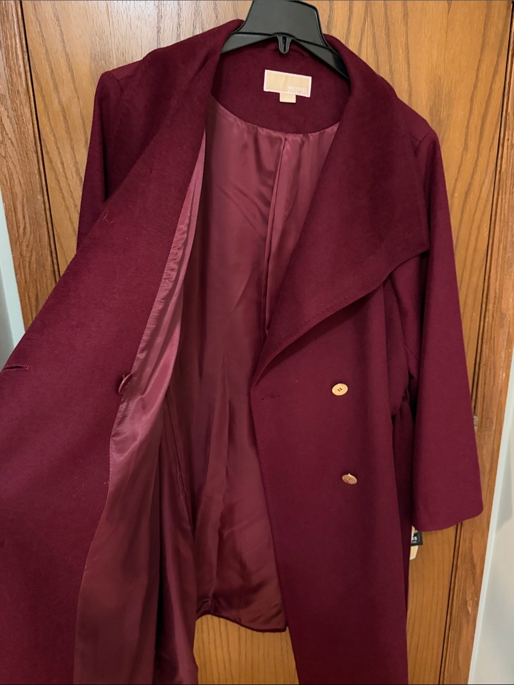 MICHAEL Michael Kors Wine Red Wool-Blend Trench Coat - Picture 11 of 14